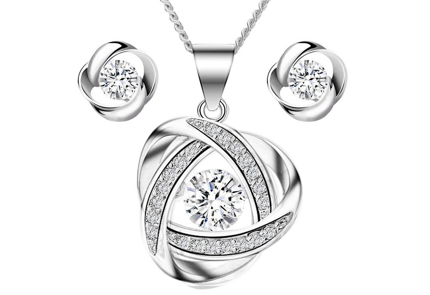 LÖB Ohrring und Ketten Set Damen Halskette Ohrringe Set Silber Zirkonia Ring Anhänger Schmuckset (Geschenke für Frauen Freundin Mutter Mama zum Geburtstag Muttertag Muttertagsgeschenk, Inkl. Schmuckbox), Ohrstecker Kette Brautschmuck Strass Glitzer Tropfen Tropfenanhänger von LÖB