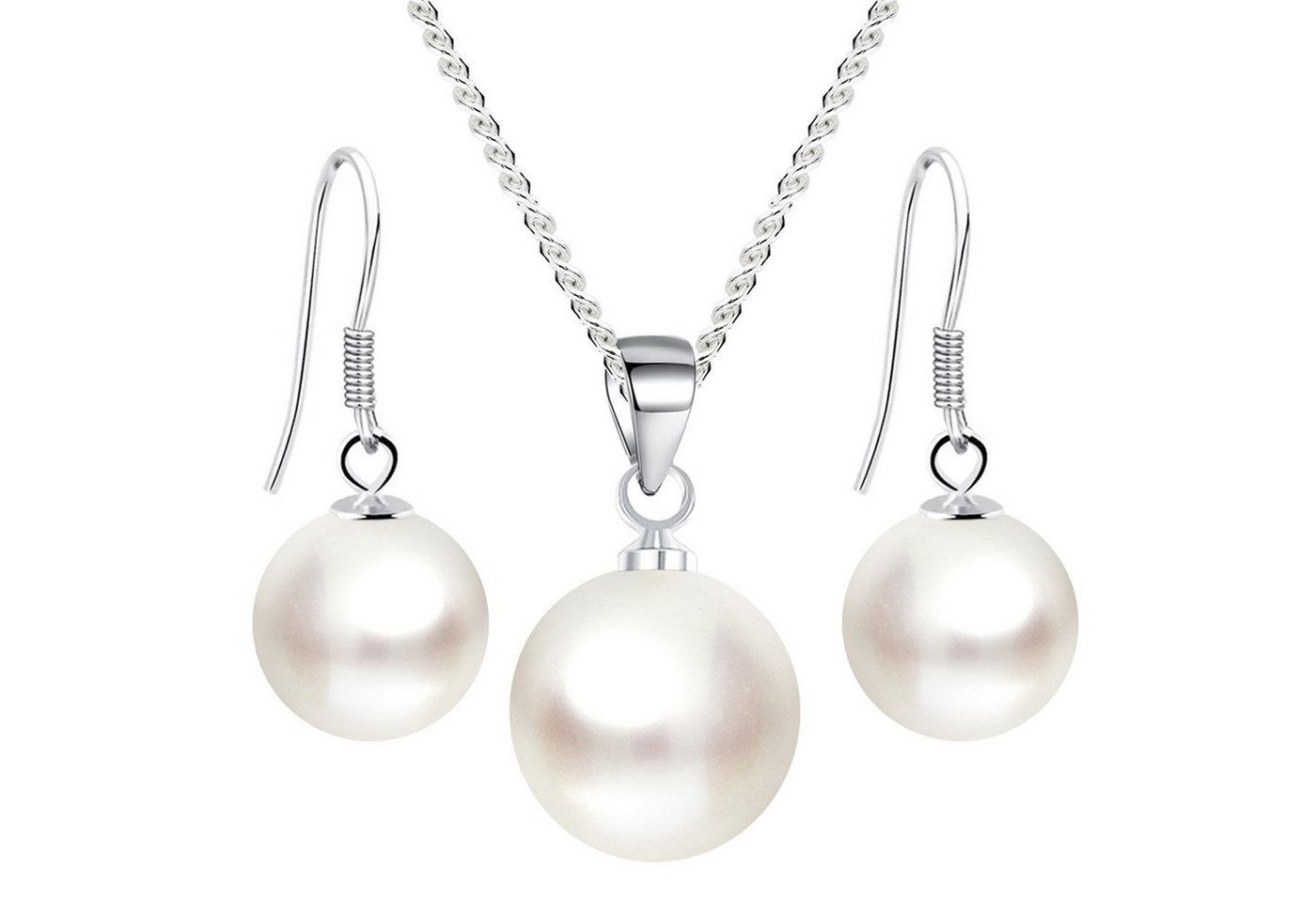 LÖB Ohrring und Ketten Set Damen Schmuckset 925 Silber Perlen-Anhänger Halskette Perlenohrringe (Geschenke für Frauen Freundin zum Geburtstag Weihnachten Weihnachtsgeschenke), Ohrringe Hängend Ohrhänger Kette Set Brautschmuck Braut Hochzeit Weiß von LÖB