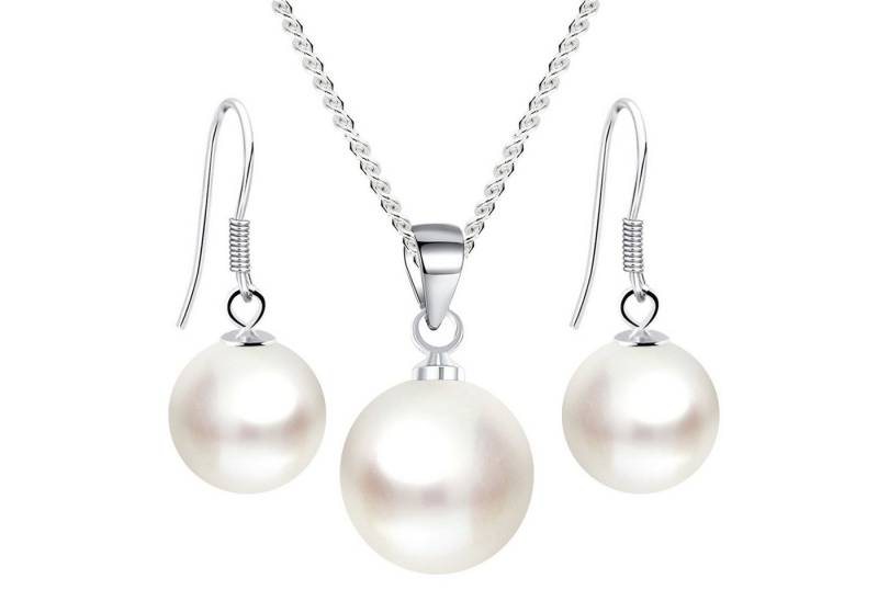 LÖB Ohrring und Ketten Set 925 Silber Halskette Ohrringe Hängend Set Perlen Anhänger Schmuckset (Geschenke für Frauen Beste Freundin Mutter Mama Damen zum Geburtstag Weihnachten Weihnachtsgeschenke, Inkl. Schmuckbox), Perlenohrringe Kette Brautschmuck Ohrhänger Tropfen Tropfenform Weiß von LÖB