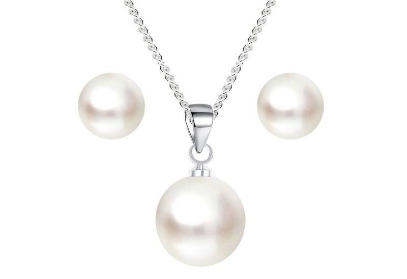 LÖB Ohrring und Ketten Set 925 Silber Halskette Ohrstecker Set Tropfen Perlen Anhänger Schmuckset (Geschenke für Frauen Beste Freundin Mutter Mama Damen zum Geburtstag Weihnachten Weihnachtsgeschenke, Inkl. Schmuckbox), Perlenohrringe Kette Brautschmuck Ohrringe Perlenohrstecker Rund Weiß von LÖB