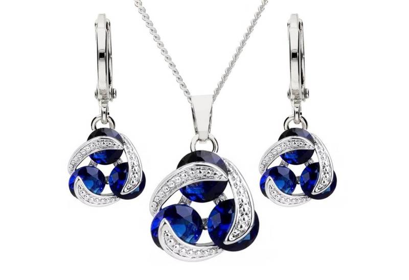 LÖB Ohrring und Ketten Set Halskette Creolen Set Ring Anhänger Kette Zirkonia Silber Saphir Blau (Geschenke für Frauen Beste Freundin Mutter Mama Damen zum Geburtstag Weihnachten Weihnachtsgeschenke, Inkl. Schmuckbox), Schmuckset Ohrringe Hängend Brautschmuck Tropfenanhänger Infinity Lang von LÖB