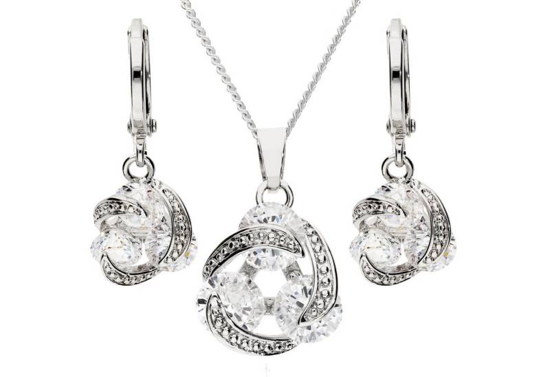 LÖB Ohrring und Ketten Set Halskette Ohrringe Set Silber Tropfen Zirkonia Anhänger Schmuckset (Geschenke für Frauen Beste Freundin Mutter Mama Damen zum Geburtstag Weihnachten Weihnachtsgeschenke, Inkl. Schmuckbox), Infinity Kette Creolen Strass Glitzer Tropfenanhänger Brautschmuck von LÖB