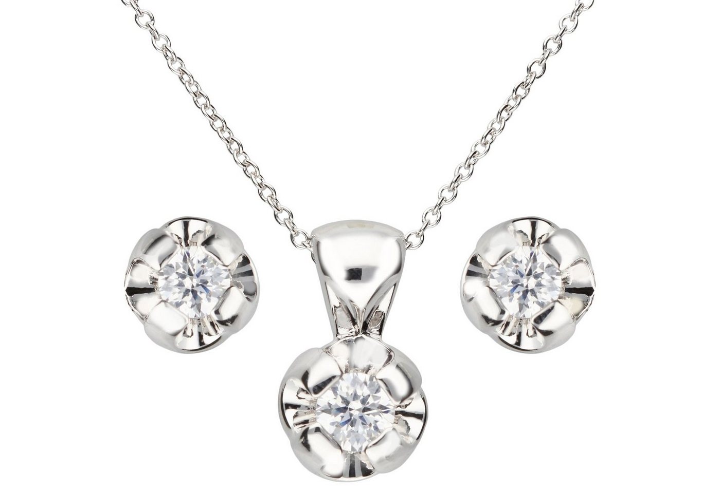 LÖB Ohrring und Ketten Set Kette Ohrringe 925 Silber Tropfen mit Zirkonia Set, Damen Haslkette Ohrstecker Strass Glitzer Kristall Steinchen Anhänger Solitäranhänger Tropfenanhänger Stein Rund Oval Weiß Brautschmuck Braut Hochzeit Geschenke für Frauen Freundin Mama zum Valentinstag Geburtstag von LÖB