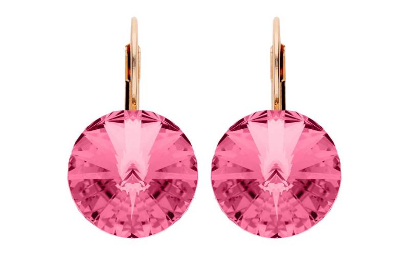 LÖB Paar Creolen 18K Roségold vergoldet Ohrringe Hängend Kristall Anhänger Stein rosa (Geschenke für Frauen Beste Freundin Mutter Mama Damen zum Geburtstag Weihnachten Weihnachtsgeschenke, Inkl. Schmuckbox), Damen Ohrhänger Brisur Creolen Strass Tropfenanhänger Tropfenform Rund von LÖB