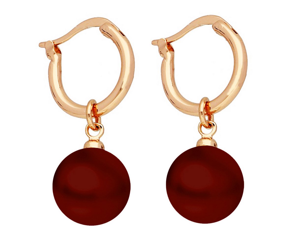 LÖB Paar Creolen 750 Roségold 18 Karat vergoldet Ohrringe Hängend Perlen Anhänger Rot (Geschenke für Frauen Beste Freundin Mutter Mama Damen zum Geburtstag Weihnachten Weihnachtsgeschenke, Inkl. Schmuckbox), Creolen Perlenanhänger Tropfen Tropfenanhänger Rund Perlenohrringe von LÖB