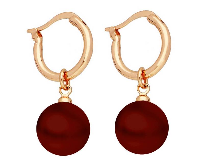 LÖB Paar Creolen 750 Roségold 18 Karat vergoldet Ohrringe Hängend Perlen Anhänger Rot (Geschenke für Frauen Beste Freundin Mutter Mama Damen zum Geburtstag Weihnachten Weihnachtsgeschenke, Inkl. Schmuckbox), Creolen Perlenanhänger Tropfen Tropfenanhänger Rund Perlenohrringe von LÖB