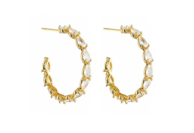 LÖB Paar Creolen 750er Gold Vergoldet Creolen Tropfen Zirkonia Steine Ohrringe Hängend (Geschenke für Frauen Beste Freundin Mutter Mama Damen zum Geburtstag Weihnachten Weihnachtsgeschenke, Inkl. Schmuckbox), 18 Karat Ohrstecker Stecker Glitzer Elegant Brautschmuck Halbrund von LÖB