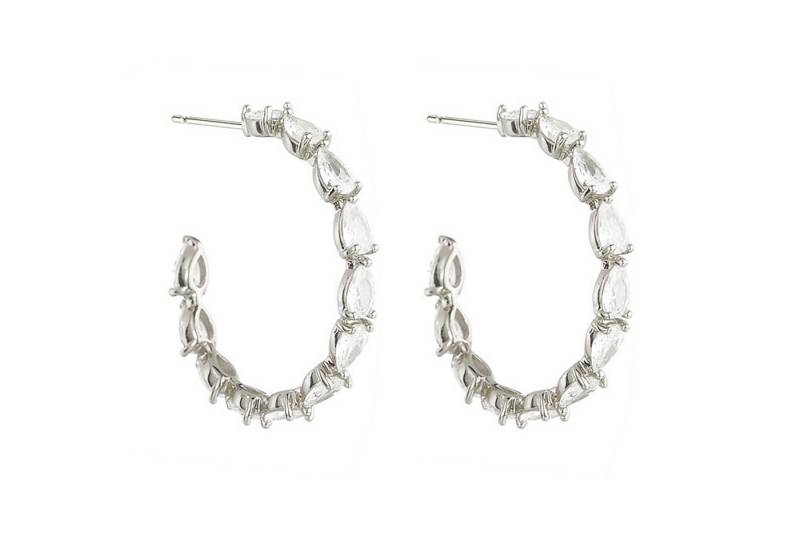 LÖB Paar Creolen 750er Weißgold Vergoldet Creolen Tropfen Zirkonia Ohrstecker Silber (Geschenke für Frauen Beste Freundin Mutter Mama Damen zum Geburtstag Weihnachten Weihnachtsgeschenke, Inkl. Schmuckbox), 18 Karat Ohrringe Hängend Glitzer Elegant Brautschmuck Halbrund Stein von LÖB