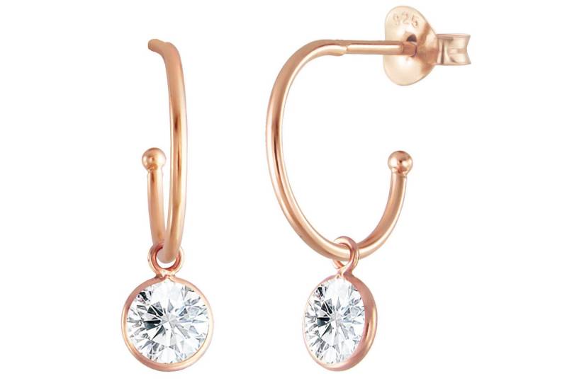 LÖB Paar Creolen 925 Silber Ohrringe Hängend Creolen Zirkonia 585er Roségold vergoldet (Geschenke für Frauen Beste Freundin Mutter Mama Damen zum Geburtstag Weihnachten Weihnachtsgeschenke, Inkl. Schmuckbox), Ohrstecker Strass Stein Anhänger Diamant Form Halbcreolen Dezent Lang von LÖB