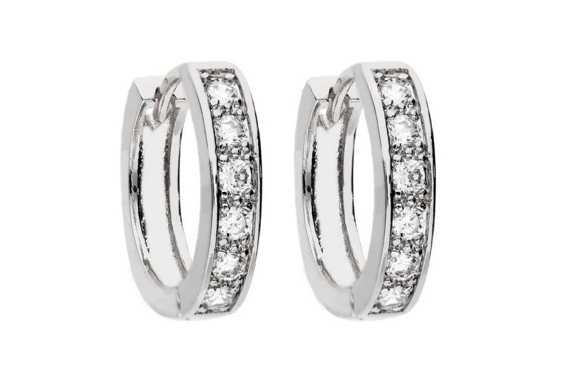 LÖB Paar Creolen Silber Damen Creolen Ohrringe Zirkonia Glitzer Steine Klein Rund (Geschenke für Frauen Beste Freundin Mutter Mama Damen zum Geburtstag Weihnachten Weihnachtsgeschenke, Inkl. Schmuckbox), Klappcreolen Kreolen Huggie Ohrstecker Strass Brautschmuck Braut von LÖB