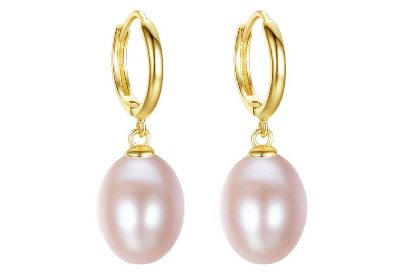 LÖB Paar Creolen Creolen Tropfen Zuchtperlen rosa, 925 Silber, 750er Gold vergoldet (Geschenke für Frauen Beste Freundin Mutter Mama Damen zum Geburtstag Weihnachten Weihnachtsgeschenke), Tropfen Perlen Perlenohrringe Hängend 750er Gelbgold Tropfenanhänger von LÖB