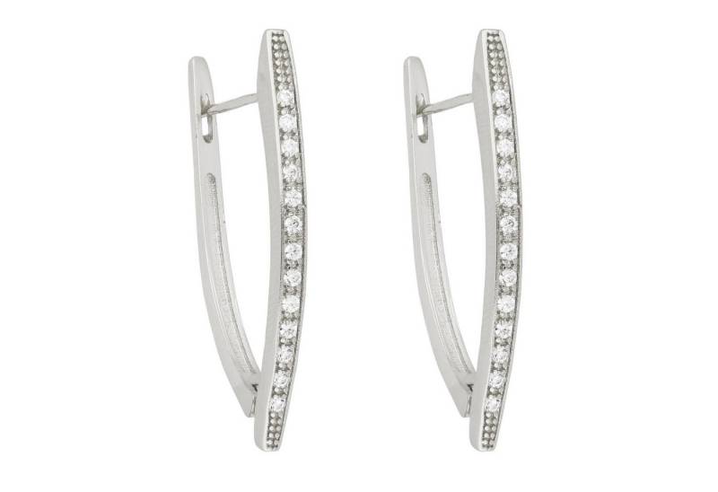 LÖB Paar Creolen 18K Weißgold vergoldet Creolen Zirkonia Stein Tropfen Oval silber weiß (Geschenke für Frauen Beste Freundin Mutter Mama Damen zum Geburtstag Weihnachten Weihnachtsgeschenke), Ohrringe Hängend Strass Glitzer Tropfenform Kreolen Brautschmuck von LÖB