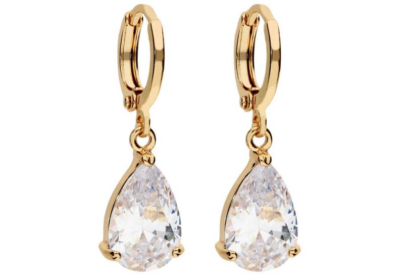 LÖB Paar Creolen Damen Ohrringe Hängend Creolen Tropfen Zirkonia Stein Anhänger Gold (Geschenke für Frauen Beste Freundin Mutter Mama Damen zum Geburtstag Weihnachten Weihnachtsgeschenke), Goldene Ohrhänger Tropfenform Weiß Brautschmuck Braut Strass Glitzer von LÖB