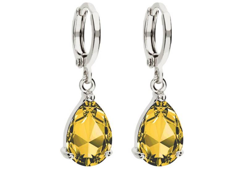 LÖB Paar Creolen Creolen 750 Weißgold Vergoldet Tropfen Anhänger Zirkonia Silber Gelb (Geschenke für Frauen Beste Freundin Mutter Mama Damen zum Geburtstag Weihnachten Weihnachtsgeschenke, Inkl. Schmuckbox), Ohrringe Hängend Strass Stein Tropfenform Oval Tropfenanhänger von LÖB