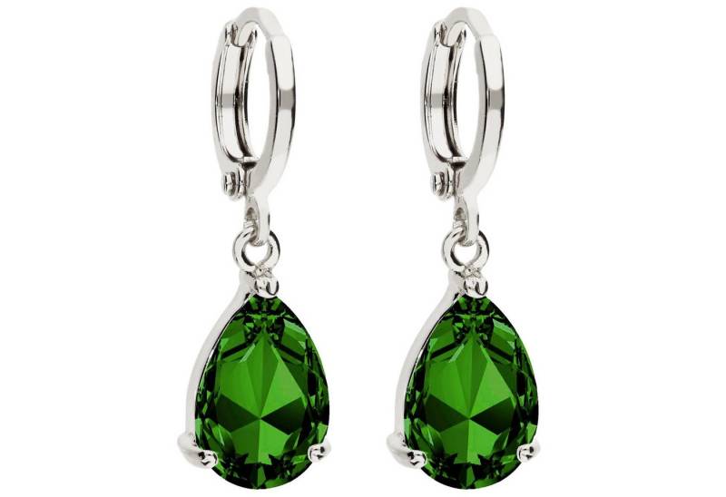 LÖB Paar Creolen Damen Ohrringe Hängend Creolen Tropfen Zirkonia Stein Anhänger Silber (Geschenke für Frauen Beste Freundin Mutter Mama Damen zum Geburtstag Ostern Muttertag Muttertagsgeschenk), Ohrhänger Tropfenform Strass Glitzer Oval Smaragd Grün von LÖB