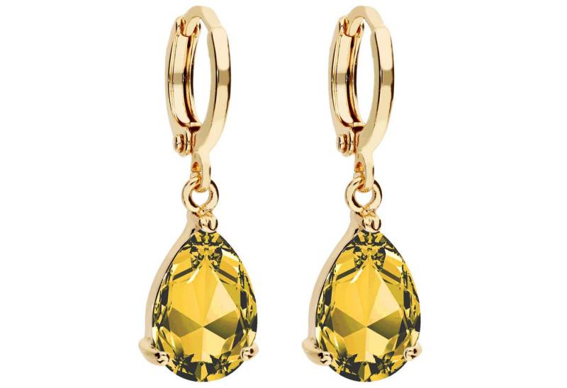 LÖB Paar Creolen Damen Ohrringe Hängend Creolen Tropfen Zirkonia Stein Anhänger Gold (Geschenke für Frauen Beste Freundin Mutter Mama Damen zum Geburtstag Weihnachten Weihnachtsgeschenke), Goldene Ohrhänger Tropfenform Vergoldet Gelb Oval Strass Glitzer von LÖB