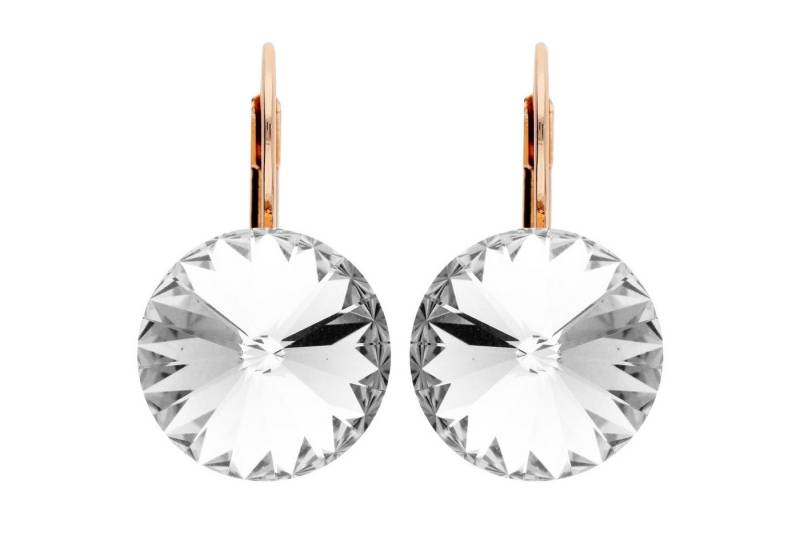 LÖB Paar Creolen 18K Roségold vergoldet Ohrringe Hängend Kristall Anhänger Stein Weiß (Geschenke für Frauen Beste Freundin Mutter Mama Damen zum Geburtstag Weihnachten Weihnachtsgeschenke, Inkl. Schmuckbox), Damen Ohrhänger Brisur Creolen Strass Tropfenanhänger Tropfenform Rund von LÖB