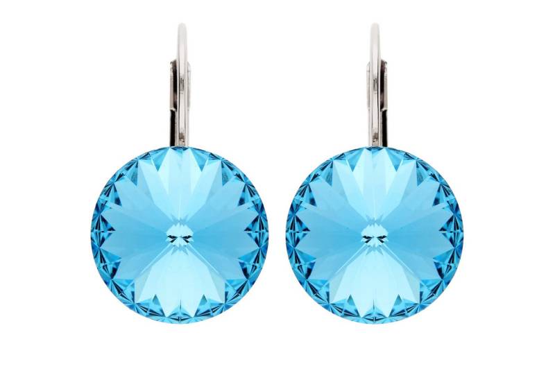 LÖB Paar Creolen 18K Weißgold vergoldet Ohrringe Hängend Kristall Anhänger silber blau (Geschenke für Frauen Beste Freundin Mutter Mama Damen zum Geburtstag Weihnachten Weihnachtsgeschenke, Inkl. Schmuckbox), Ohrhänger Brisur Creolen Tropfen Stein Tropfenanhänger Hellblau Rund von LÖB