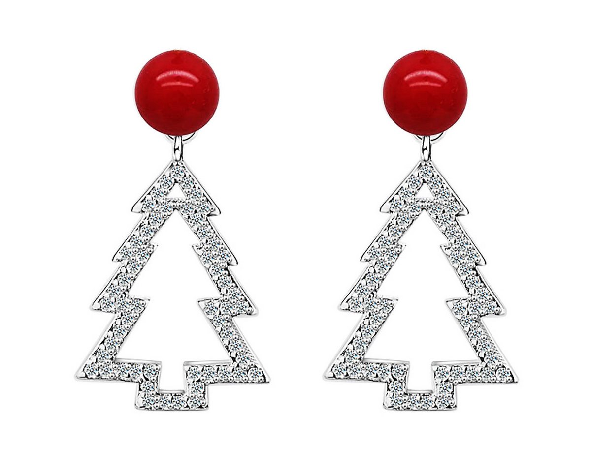 LÖB Paar Ohrhänger 750er Weißgold Vergoldet Ohrstecker Weihnachtsbaum Perlen Silber Rot (Geschenke für Frauen Beste Freundin Mutter Mama Damen zum Geburtstag Weihnachten Weihnachtsgeschenke, Inkl. Schmuckbox), Tannenbaum Ohrringe Hängend Weihnachtsohrringe Weihnachtsmotiv Schmuck von LÖB