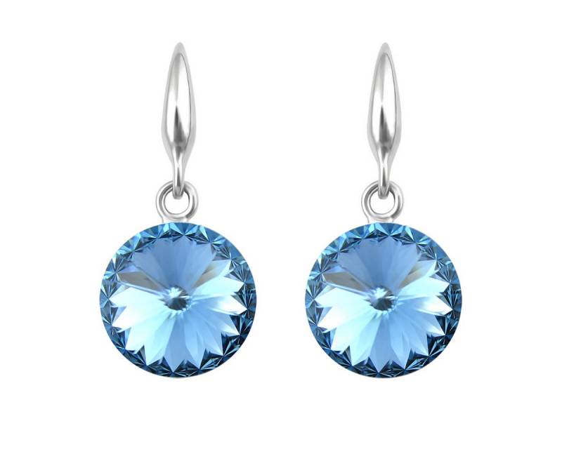 LÖB Paar Ohrhänger 750er Weißgold vergoldet Ohrringe Hängend Kristall Stein Silber Aqua (Geschenke für Frauen Beste Freundin Mutter Mama Damen zum Geburtstag Weihnachten Weihnachtsgeschenke, Inkl. Schmuckbox), 18 Karat Ohrhänger Modern Kurz Klein Blau Hellblau Glitzer Anhänger von LÖB