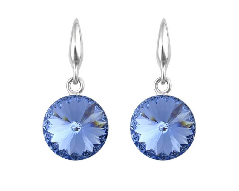 LÖB Paar Ohrhänger 750er Weißgold vergoldet Ohrringe Hängend Kristall Stein Silber Blau (Geschenke für Frauen Beste Freundin Mutter Mama Damen zum Geburtstag Weihnachten Weihnachtsgeschenke, Inkl. Schmuckbox), 18 Karat Ohrhänger Modern Kurz Klein Hellblau Glitzer Kreis Anhänger von LÖB