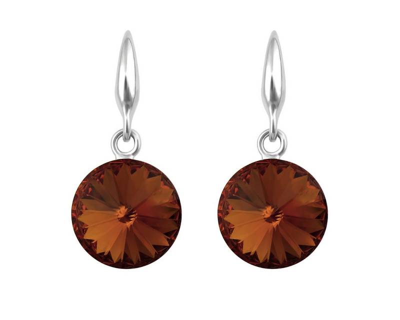 LÖB Paar Ohrhänger 750er Weißgold vergoldet Ohrringe Hängend Kristall Stein Silber Braun (Geschenke für Frauen Beste Freundin Mutter Mama Damen zum Geburtstag Weihnachten Weihnachtsgeschenke, Inkl. Schmuckbox), 18 Karat Ohrhänger Kurz Glitzer Kreis Anhänger Elegant Dezent Filigran von LÖB