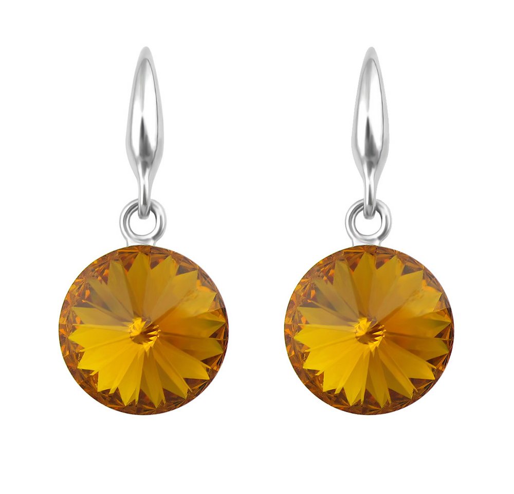 LÖB Paar Ohrhänger 750er Weißgold vergoldet Ohrringe Hängend Kristall Stein Silber Gold (Geschenke für Frauen Beste Freundin Mutter Mama Damen zum Geburtstag Weihnachten Weihnachtsgeschenke, Inkl. Schmuckbox), 18 Karat Ohrhänger Gelb Bernstein Kurz Glitzer Kreis Anhänger Elegant von LÖB