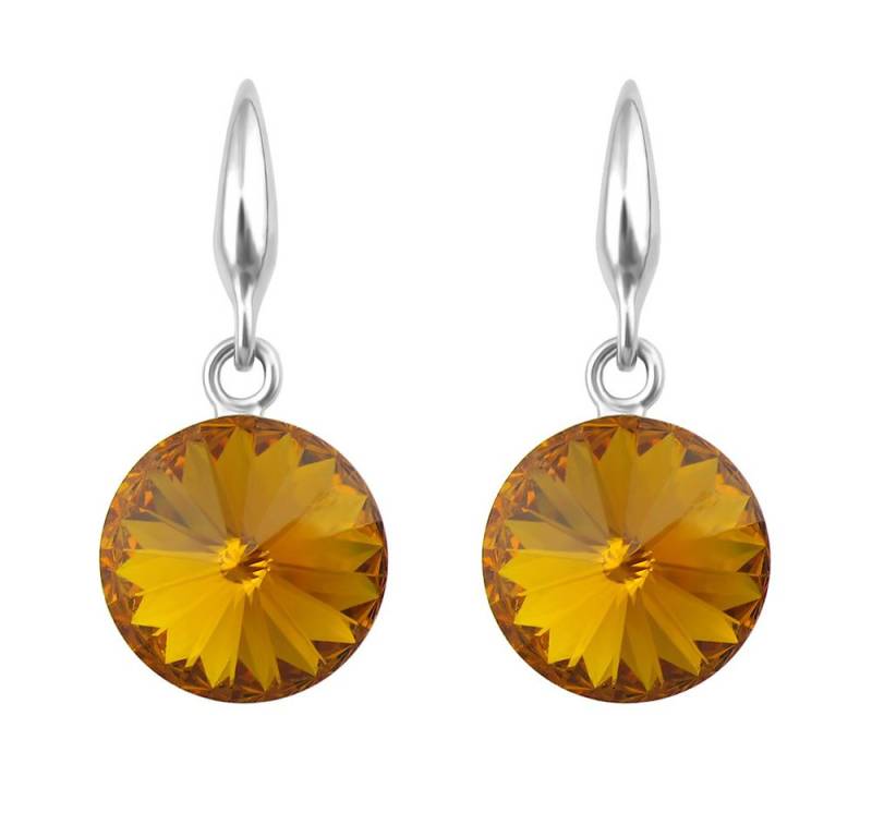 LÖB Paar Ohrhänger 750er Weißgold vergoldet Ohrringe Hängend Kristall Stein Silber Gold (Geschenke für Frauen Beste Freundin Mutter Mama Damen zum Geburtstag Weihnachten Weihnachtsgeschenke, Inkl. Schmuckbox), 18 Karat Ohrhänger Gelb Bernstein Kurz Glitzer Kreis Anhänger Elegant von LÖB