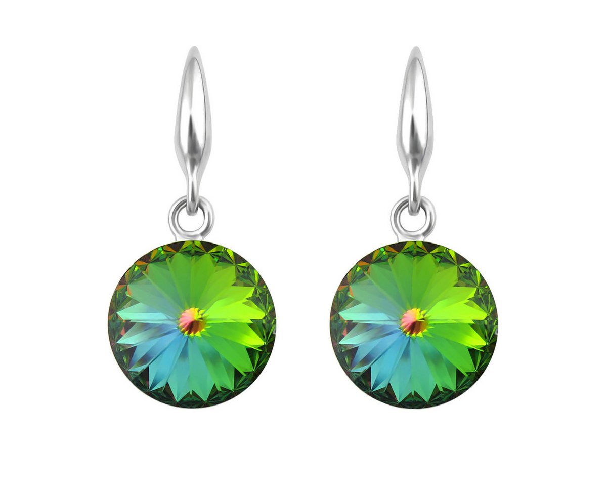 LÖB Paar Ohrhänger 750er Weißgold vergoldet Ohrringe Hängend Kristall Stein Silber Grün (Geschenke für Frauen Beste Freundin Mutter Mama Damen zum Geburtstag Weihnachten Weihnachtsgeschenke, Inkl. Schmuckbox), 18 Karat Ohrhänger Regenbogen Mehrfarbig Rainbow Kreis Anhänger Hänger von LÖB