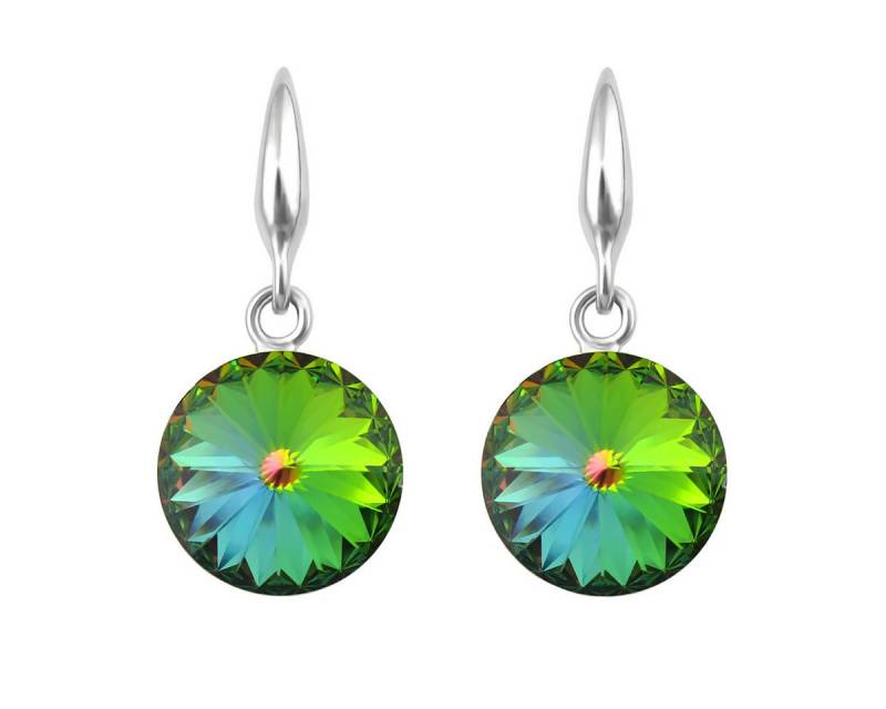 LÖB Paar Ohrhänger 750er Weißgold vergoldet Ohrringe Hängend Kristall Stein Silber Grün (Geschenke für Frauen Beste Freundin Mutter Mama Damen zum Geburtstag Weihnachten Weihnachtsgeschenke, Inkl. Schmuckbox), 18 Karat Ohrhänger Regenbogen Mehrfarbig Rainbow Kreis Anhänger Hänger von LÖB
