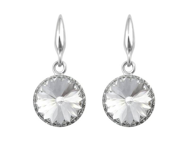 LÖB Paar Ohrhänger 750er Weißgold vergoldet Ohrringe Hängend Kristall Stein Silber Weiß (Geschenke für Frauen Beste Freundin Mutter Mama Damen zum Geburtstag Weihnachten Weihnachtsgeschenke, Inkl. Schmuckbox), 18 Karat Ohrhänger Kreis Anhänger Hänger Kurz Elegant Modern Dezent von LÖB