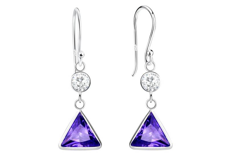 LÖB Paar Ohrhänger 925 Silber Ohrringe Hängend Dreieck Zirkonia Stein Anhänger lila weiß (Geschenke für Frauen Beste Freundin Mutter Mama Damen zum Geburtstag Weihnachten Weihnachtsgeschenke, Inkl. Schmuckbox), Ohrhänger Glitzer Brautschmuck Tropfenohrringe Solitär Geometrisch von LÖB