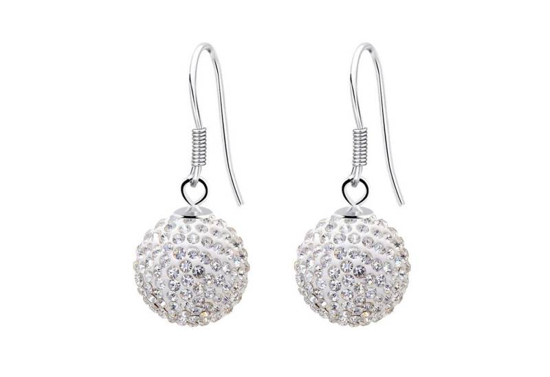 LÖB Paar Ohrhänger 925 Silber Ohrringe Hängend Glitzer Zirkonia Stein Perlen Tropfen Weiß (Geschenke für Frauen Beste Freundin Mutter Mama Damen zum Geburtstag Weihnachten Weihnachtsgeschenke), Perlenohrringe Anhänger Glitzerkugel Strass Shamballa Kugel Rund von LÖB