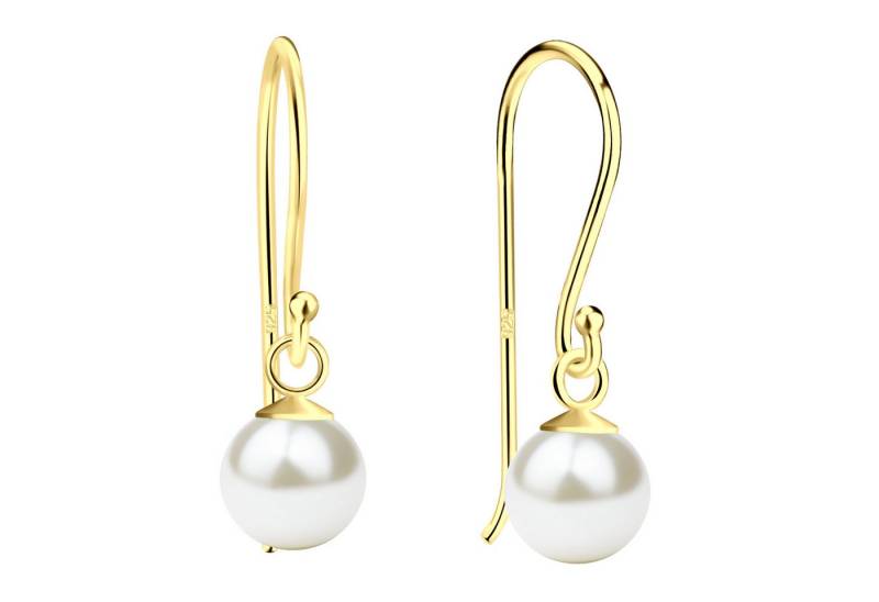 LÖB Paar Ohrhänger 925 Silber Ohrringe Hängend Perlen Anhänger 585er Gold vergoldet Rund (Geschenke für Frauen Beste Freundin Mutter Mama Damen zum Geburtstag Weihnachten Weihnachtsgeschenke, Inkl. Schmuckbox), Ohrhänger Perlenohrringe Tropfen Tropfenohrringe Brautschmuck Elegant von LÖB