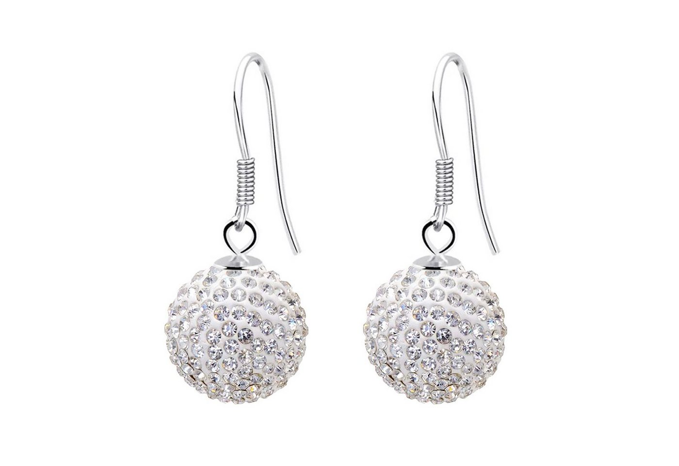 LÖB Paar Ohrhänger Damen Ohrringe 925 Silber Hängend Glitzer Zirkonia Perlen Tropfen Weiß (Geschenke Set für Frauen zum Geburtstag Weihnachten Weihnachtsgeschenke), Perlenohrringe Perle Anhänger Glitzerkugel Strass Shamballa Kugel Rund von LÖB