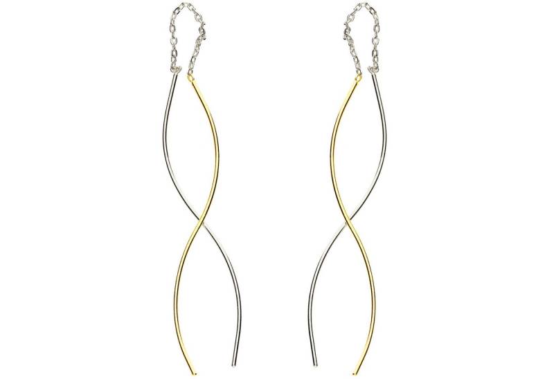 LÖB Paar Ohrhänger Durchzieher 925 Silber Gold Ohrringe Hängend Spirale Minimalistisch (Geschenke für Frauen Beste Freundin Mutter Mama Damen zum Geburtstag Weihnachten Weihnachtsgeschenke, Inkl. Schmuckbox), Damen Bicolor Ohrhänger Vergoldet zum Durchziehen Einfädler Modern von LÖB