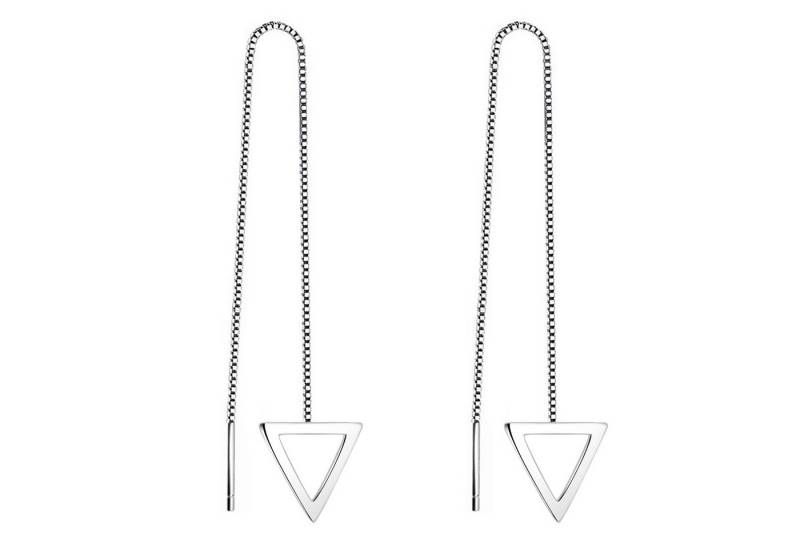 LÖB Paar Ohrhänger Durchzieher in Silber Dreieck Anhänger Ohrringe Hängend Einfädler Lang (Geschenke für Frauen Beste Freundin Mutter Mama Damen zum Geburtstag Weihnachten Weihnachtsgeschenke, Inkl. Schmuckbox), Damen Ohrhänger zum Durchziehen Modern Geometrisch Minimalistisch von LÖB