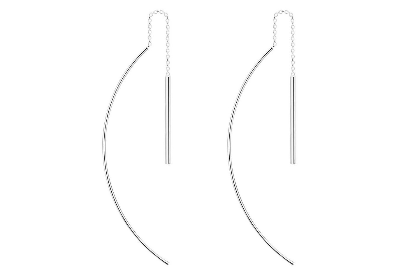 LÖB Paar Ohrhänger Durchzieher 925 Silber Ohrringe Spirale mit Kette, Damen Lange Ohrhänger Ketten mit Stäbchen zum Durchziehen Hängend Minimalistisch Schmal Stab Schlicht Lang Braut Einfädler Brautschmuck Filigran von LÖB