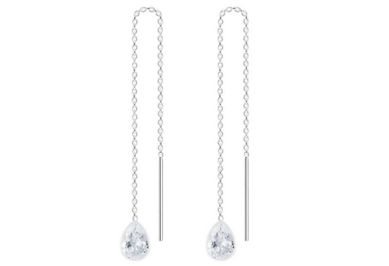 LÖB Paar Ohrhänger Durchzieher 925 Silber Zirkonia Oval Tropfen Anhänger Ohrringe Hängend (Geschenke für Frauen Beste Freundin Mutter Mama Damen zum Geburtstag Weihnachten Weihnachtsgeschenke, Inkl. Schmuckbox), Einfädler zum Durchziehen Kurz Strass Tropfenform Stein Brautschmuck von LÖB