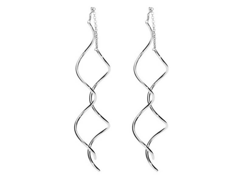 LÖB Paar Ohrhänger Durchzieher in Silber Spirale Anhänger Ohrringe Hängend Modern Lang (Geschenke für Frauen Beste Freundin Mutter Mama Damen zum Geburtstag Weihnachten Weihnachtsgeschenke, Inkl. Schmuckbox), Einfädler 750er Weißgold Vergoldet XXL Brautschmuck Minimalistisch von LÖB