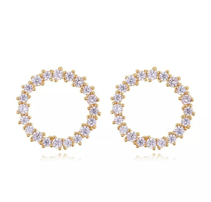 LÖB Paar Ohrstecker 18K Gold vergoldet Ohrstecker Kreis Offen Rund Glitzer Zirkonia Steine (Geschenke für Frauen Beste Freundin Mutter Mama Damen zum Geburtstag Weihnachten Weihnachtsgeschenke, Inkl. Schmuckbox), Damen Ohrringe Ring Strass Modern Dünn Rund Geometrisch Minimalistisch von LÖB