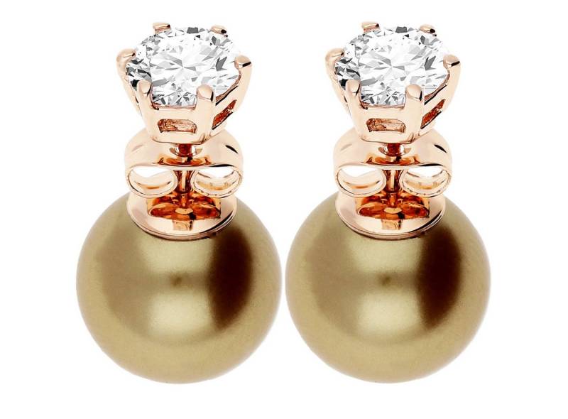 LÖB Paar Ohrstecker 18K Roségold vergoldet Zirkonia Doppel Perle Kugel Perlenohrringe Gold (Geschenke für Frauen Beste Freundin Mutter Mama Damen zum Geburtstag Weihnachten Weihnachtsgeschenke, Inkl. Schmuckbox), Ohrstecker Stein Zwei Front Back doppelte Perlenohrstecker Ohrringe von LÖB