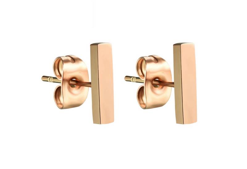 LÖB Paar Ohrstecker 750 (18 Karat) Roségold vergoldet Edelstahl Ohrringe Stab Ohrstecker (Geschenke für Frauen Beste Freundin Mutter Mama Damen zum Geburtstag Weihnachten Weihnachtsgeschenke, Inkl. Schmuckbox), 10mm Stäbe Modern Minimalistisch Eckig Geometrische Formen Linien Gold von LÖB