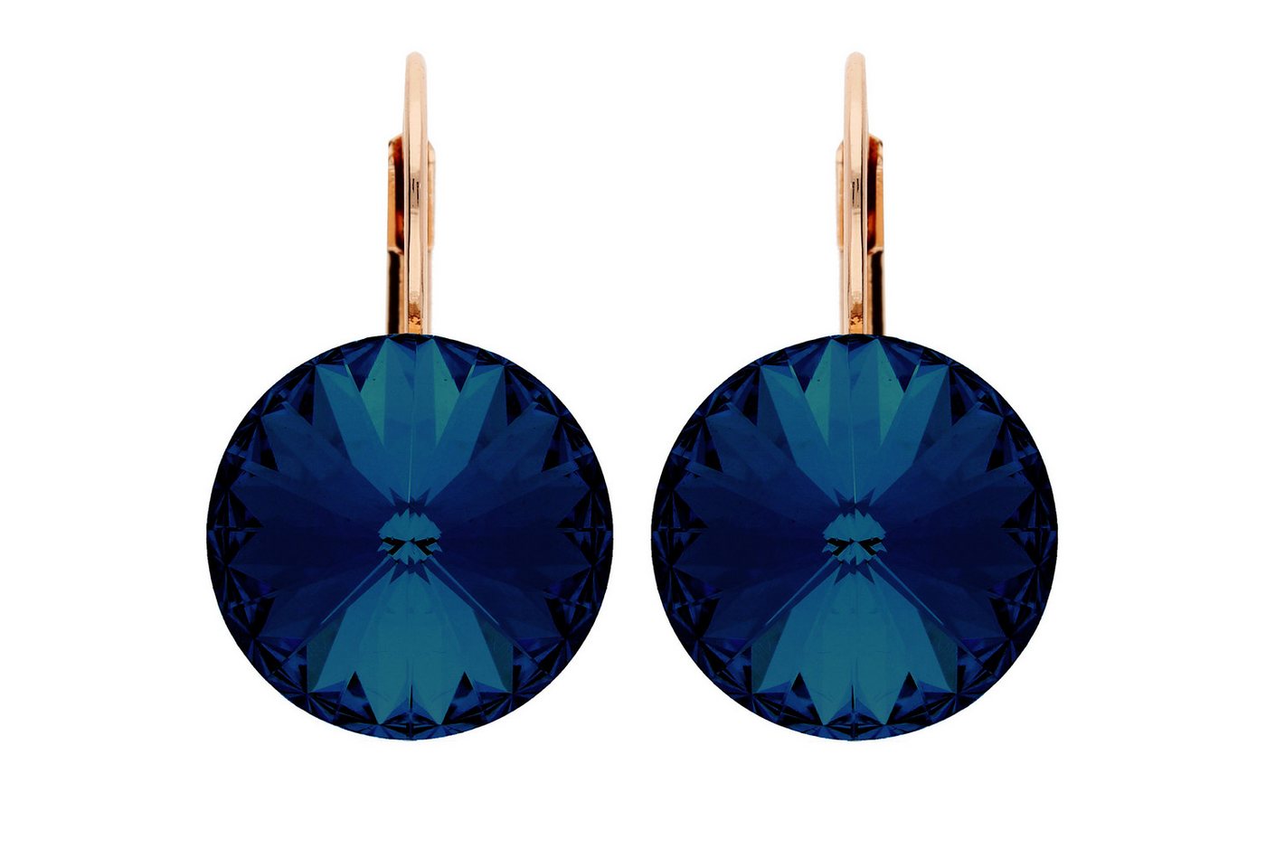 LÖB Paar Ohrstecker 750 (18 Karat) Roségold vergoldet Ohrringe Hängend Kristall Saphirblau (Geschenke für Frauen Beste Freundin Mutter Mama Damen zum Geburtstag Weihnachten Weihnachtsgeschenke, Inkl. Schmuckbox), Goldene Creolen Brisur Saphir Blau Glitzer Stein Rund Tropfen Anhänger von LÖB
