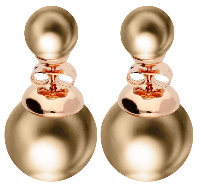 LÖB Paar Ohrstecker 750 (18 Karat) Roségold vergoldet Ohrstecker Zwei Perlen Ohrringe Gold (Geschenke für Frauen Beste Freundin Mutter Mama Damen zum Geburtstag Weihnachten Weihnachtsgeschenke, Inkl. Schmuckbox), Front Back Perlenohrringe Vorne Hinten Doppel Kugel Modern Schmuck Set von LÖB