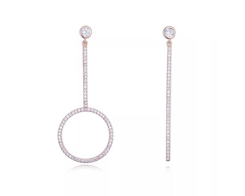 LÖB Paar Ohrstecker 750 Roségold vergoldet Ohrringe Asymmetrisch Zirkonia Steine Rosé (Geschenke für Frauen Beste Freundin Mutter Mama Damen zum Geburtstag Weihnachten Weihnachtsgeschenke, Inkl. Schmuckbox), Ohrstecker Glitzer Stab Ring Anhänger Kreis Modern Minimalistisch von LÖB