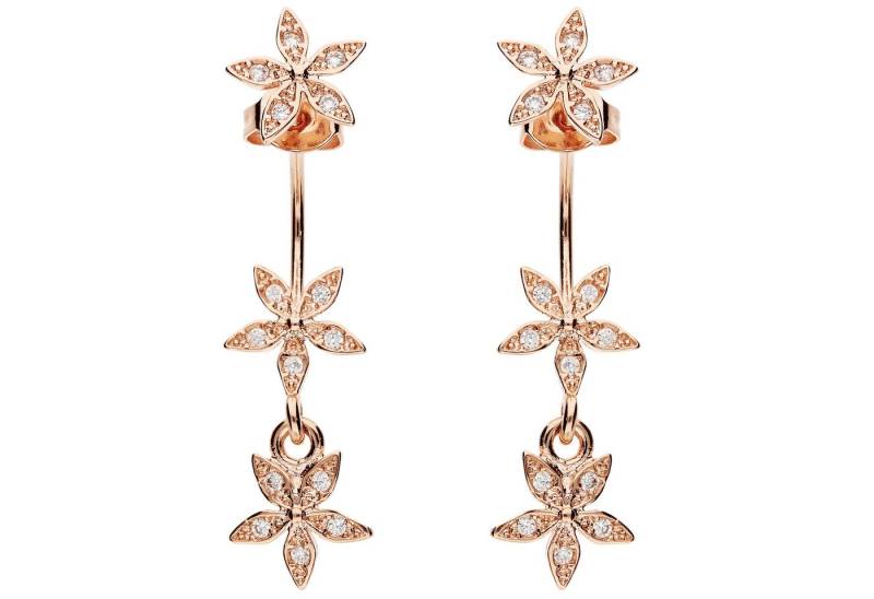 LÖB Paar Ohrstecker 750 Roségold vergoldet Ohrringe Hängend Zirkonia Stein Blumen Anhänger (Geschenke für Frauen Beste Freundin Mutter Mama Damen zum Geburtstag Weihnachten Weihnachtsgeschenke, Inkl. Schmuckbox), 18 Karat Ear Jacket Vorne und Hinten Ohrstecker Glitzer Strass Modern von LÖB