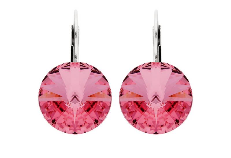 LÖB Paar Ohrstecker 750 Weißgold Vergoldet Ohrringe Hängend Kristall Anhänger Silber Pink (Geschenke für Frauen Beste Freundin Mutter Mama Damen zum Geburtstag Weihnachten Weihnachtsgeschenke, Inkl. Schmuckbox), Stein Ohrhänger Tropfenform Tropfenohrringe Tropfen Rund Creolen von LÖB