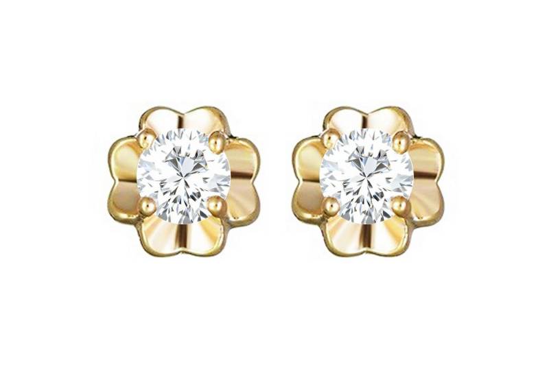 LÖB Paar Ohrstecker 750er 18 Karat Gold vergoldet Ohrringe Ohrstecker Blume Zirkonia Stein (Geschenke für Frauen Beste Freundin Mutter Mama Damen zum Geburtstag Weihnachten Weihnachtsgeschenke, Inkl. Schmuckbox), Blüten Blumenohrringe Stecker Klein Glitzer Diamant Form Gelbgold Set von LÖB