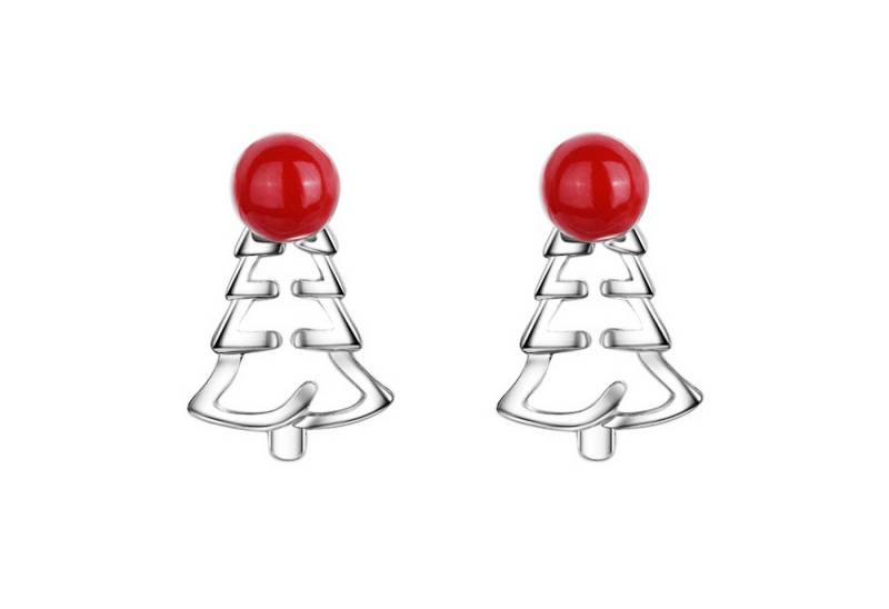 LÖB Paar Ohrstecker 750er Weißgold Vergoldet Ohrstecker Weihnachtsbaum Perlen Silber Rot (Geschenke für Frauen Beste Freundin Mutter Mama Damen zum Geburtstag Weihnachten Weihnachtsgeschenke, Inkl. Schmuckbox), Tannenbaum Ohrringe Klein Weihnachtsohrringe Weihnachtsmotiv Schmuck von LÖB